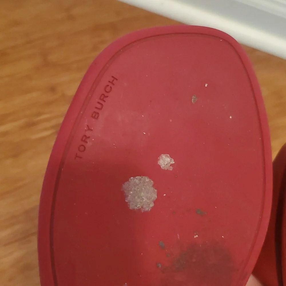 Tory Burch Red Slide Sandals with Gold Logo